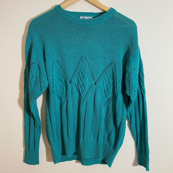 Size S Vintage Crystal Teal Pullover Knit Sweater - Picture 1 of 5
